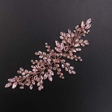 Bride Hair Accessories Pink Crystal Hair Vine Gold Headband Evening Party