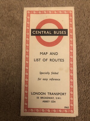 London Transport - Central Buses Karte und Routenliste 1965