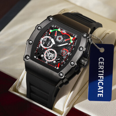 Fashion Men's Watch Quartz Wristwatch Luminous Waterproof Sport Tonneau Watch