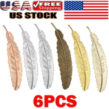 6PC Metal Feather Bookmarks Book Marks Page Markers For Book Lovers 6 Colors HOT