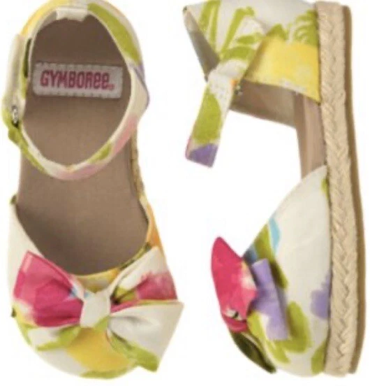全新带标签 Girls 5 Gymboree “FAIRY FASHIONABLE” 帆布花卉蝴蝶结凉鞋鞋带 — 第 2/2 张图片