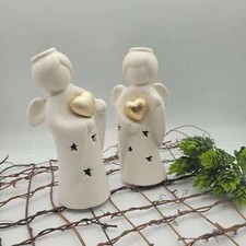 Angelo in Ceramica con Cuore Dorato e Led 5,5x15,5 - Natale 2023
