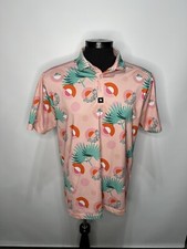 Bad Birdie Golf Shirt Polo Floral Tropical All Over Print Stretch Palm Mens XL