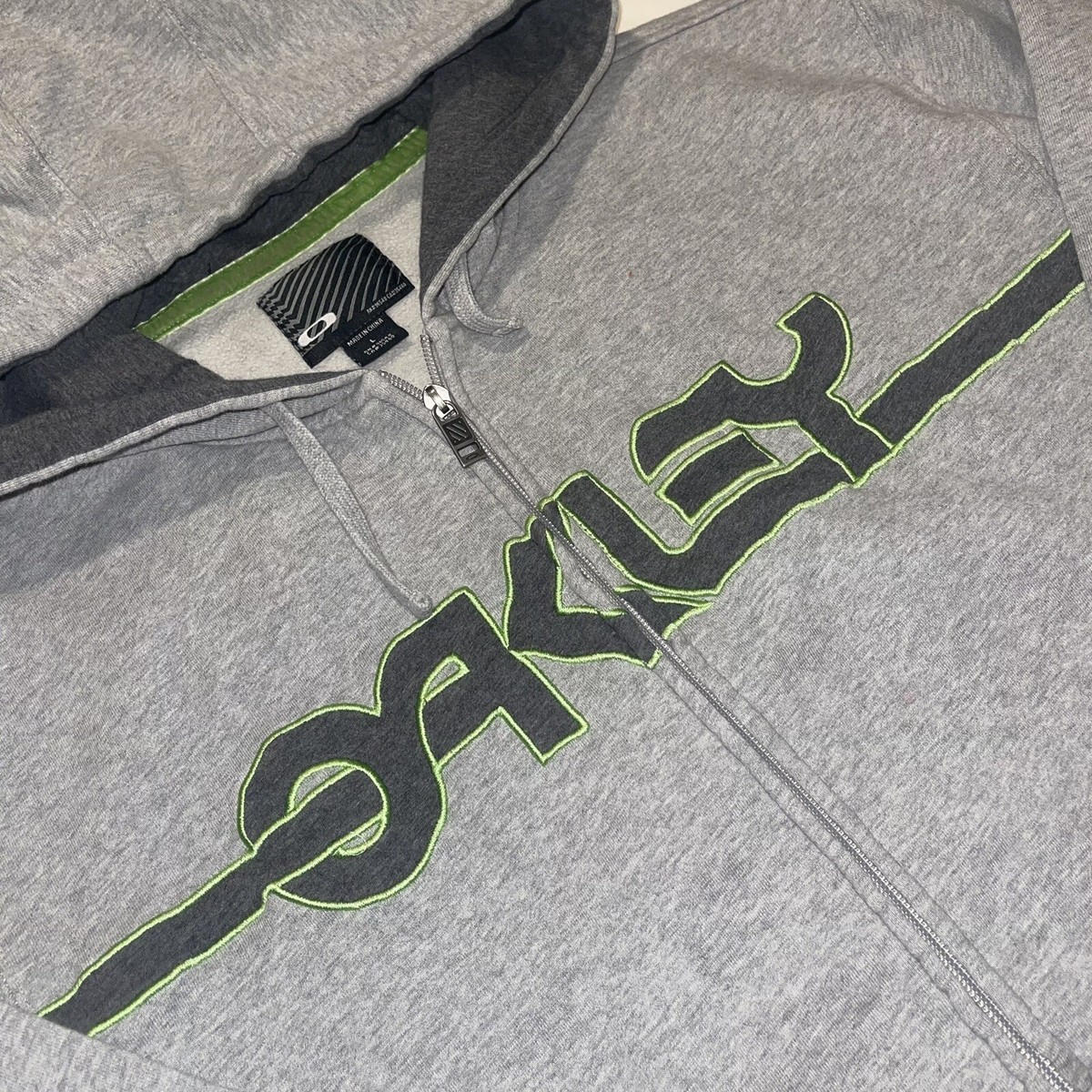 Vintage Oakley Full Zip Hoodie Embroidered Spellout 2009 Y2K