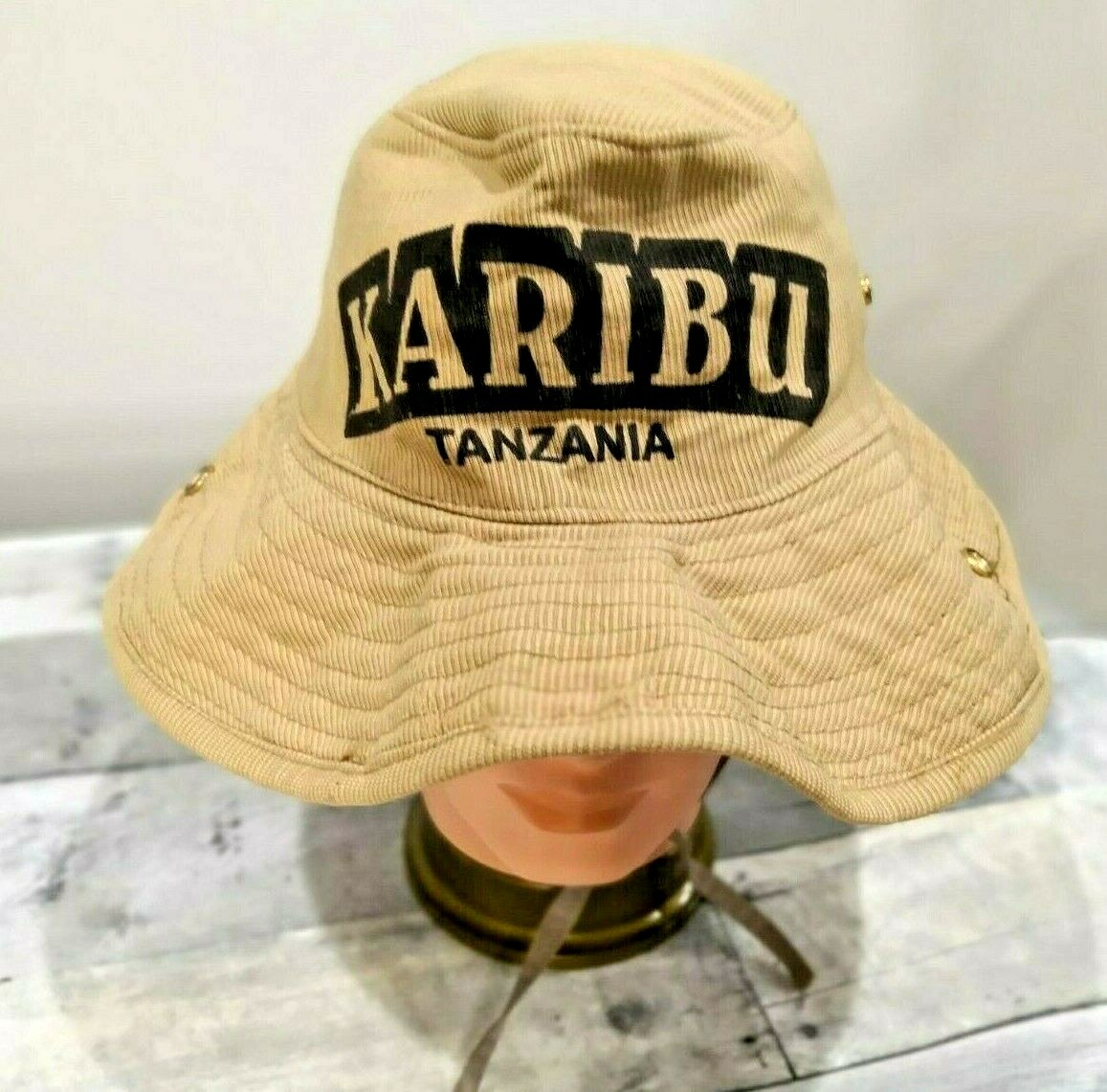 VTG KARIBU Tanzania OUTDOOR Safari Hat CAP AFRICA *SUPER RARE* one