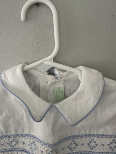 Vive La Fete Collection Bebe Boys White Smocked Shortalls Bubble 9m - Picture 3 of 8