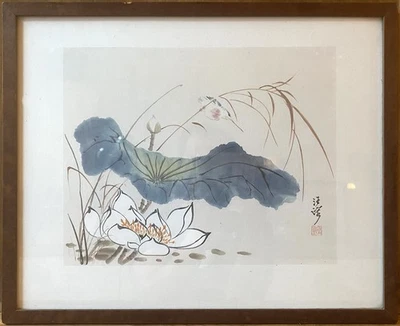 Lotusblume mit Vogel / Aquarell von Wang Rong - Bild 1 von 4