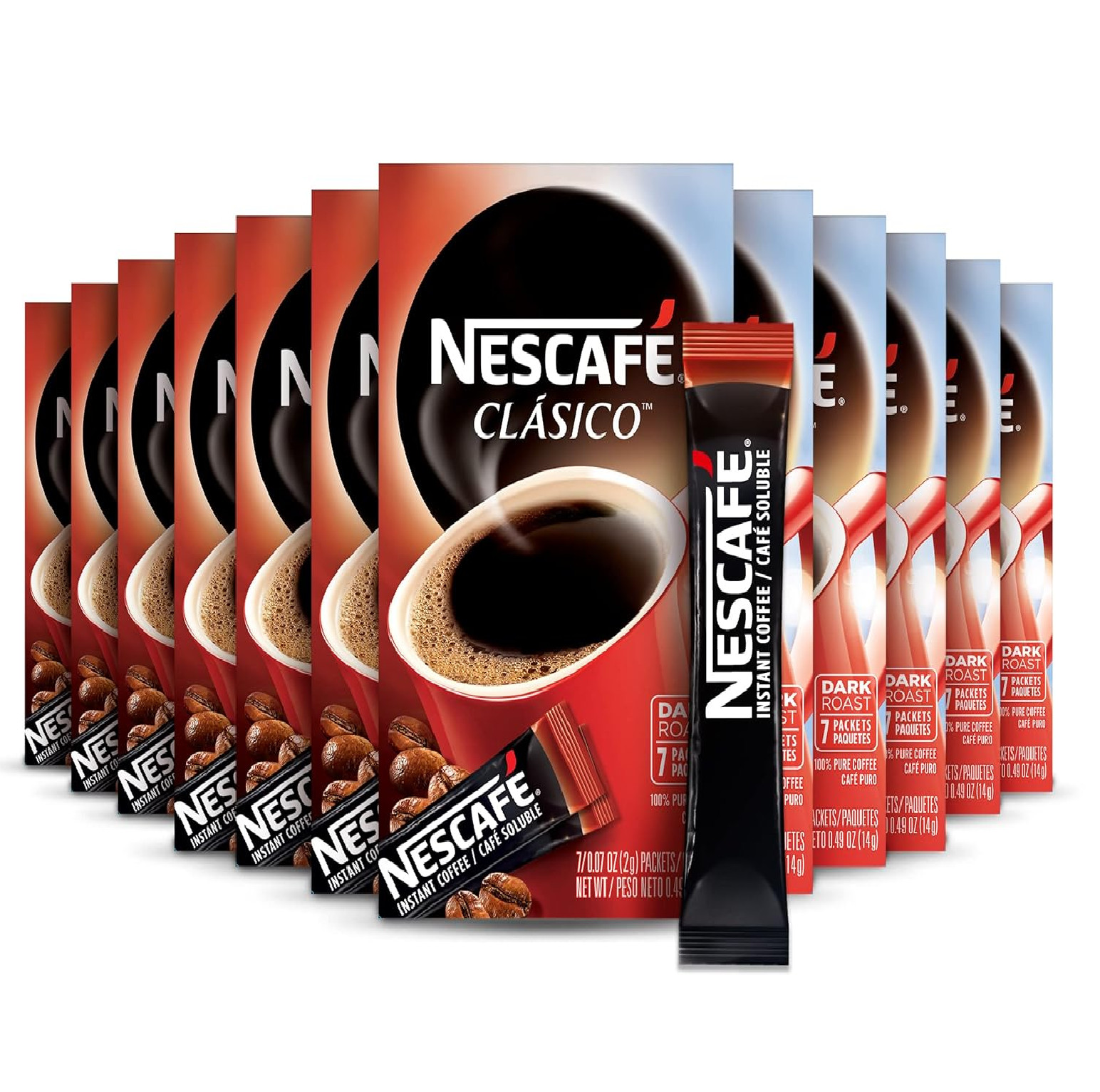 NESCAFE CLASICO, Dark Roast Instant Coffee, 12 boxes (84 pac