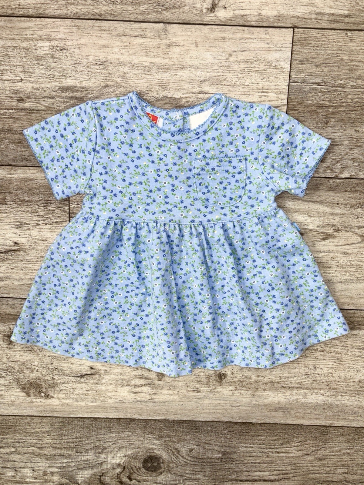 Vintage Baby Girls Blue Floral Mckids Dress Size 12 Months