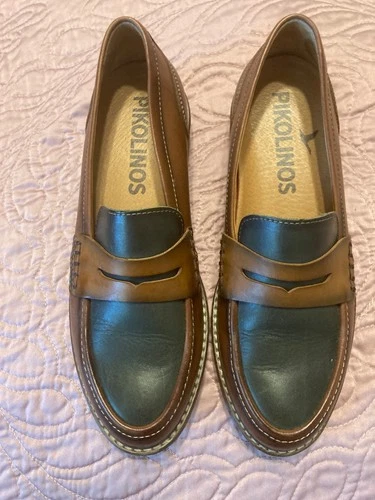 Pikolinos Aldaya Womens Penny Loafers Shoes Cognac Leather Slip On Size 7.5 EUC