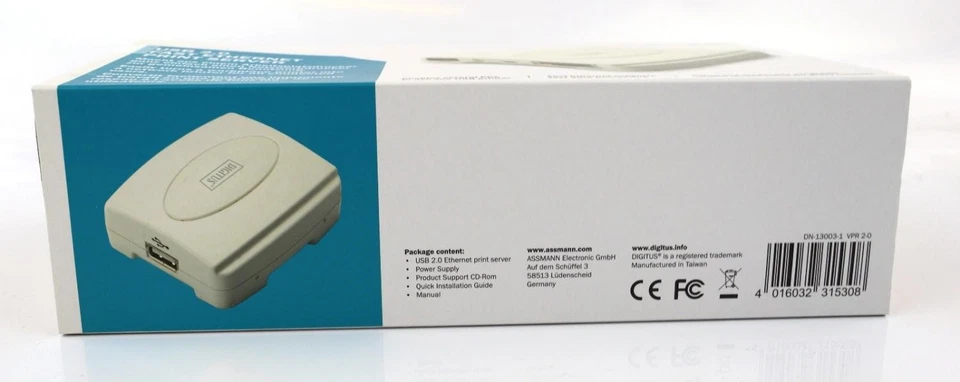 Digitus - DN-13003-1 - Fast Ethernet Print Server - RJ45-USB 2.0-10/100Mbps - TCP/IP - Image 2 of 3