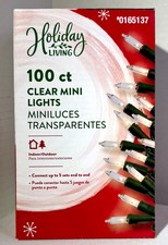 Holiday Living 100 Count Clear Mini Light Set Green Wire Indoor/Outdoor NIB