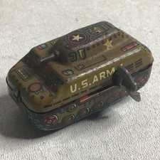 VINTAGE TIN LITHO WIND UP U.S. ARMY TANK MADE IN JAPAN 2     Working