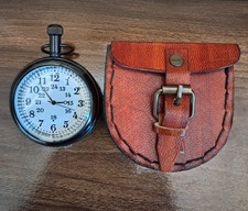 Antique Style Brass Pocket Watch with Leather Cover Vintage Collector Gift