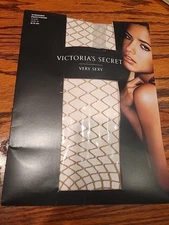 VTG Victoria's Secret Fishnet Stringer Pantyhose Stockings Nude Beige Sz B New