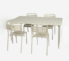 Sweeek - 4-seater rectangular steel garden table with 4 chairs, Beige