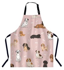 Cartoon Doodle Puppy Dog Pink Kitchen Apron for Women Men, Adjustable Apron C...