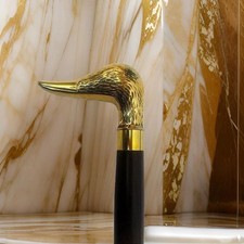 Vintage Brass Duck Handle Walking Stick/Cane with Multi Wood and Turned