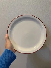 Homer Laughlin Best China 4pc Scalloped Red Stripe Dinner Plates 1973 USA 10.5"