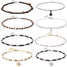 8 Pcs Puka Shell Necklace for Men Surfer Beach Necklace with Hawaiian Beaded Coc