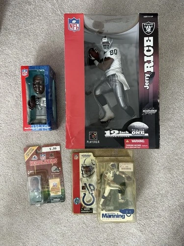NFL Action Figure and Bobblehead Lot - Rice, Manning, Sanders