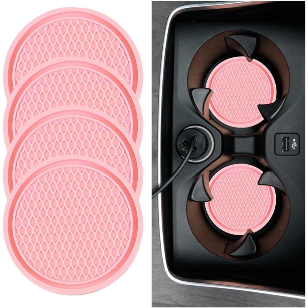 Honeycomb Non-Slip Car Cup Holder Coaster Set of 4 Pink Universal Insert Mat for