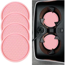 Honeycomb Non-Slip Car Cup Holder Coaster Set of 4 Pink Universal Insert Mat for