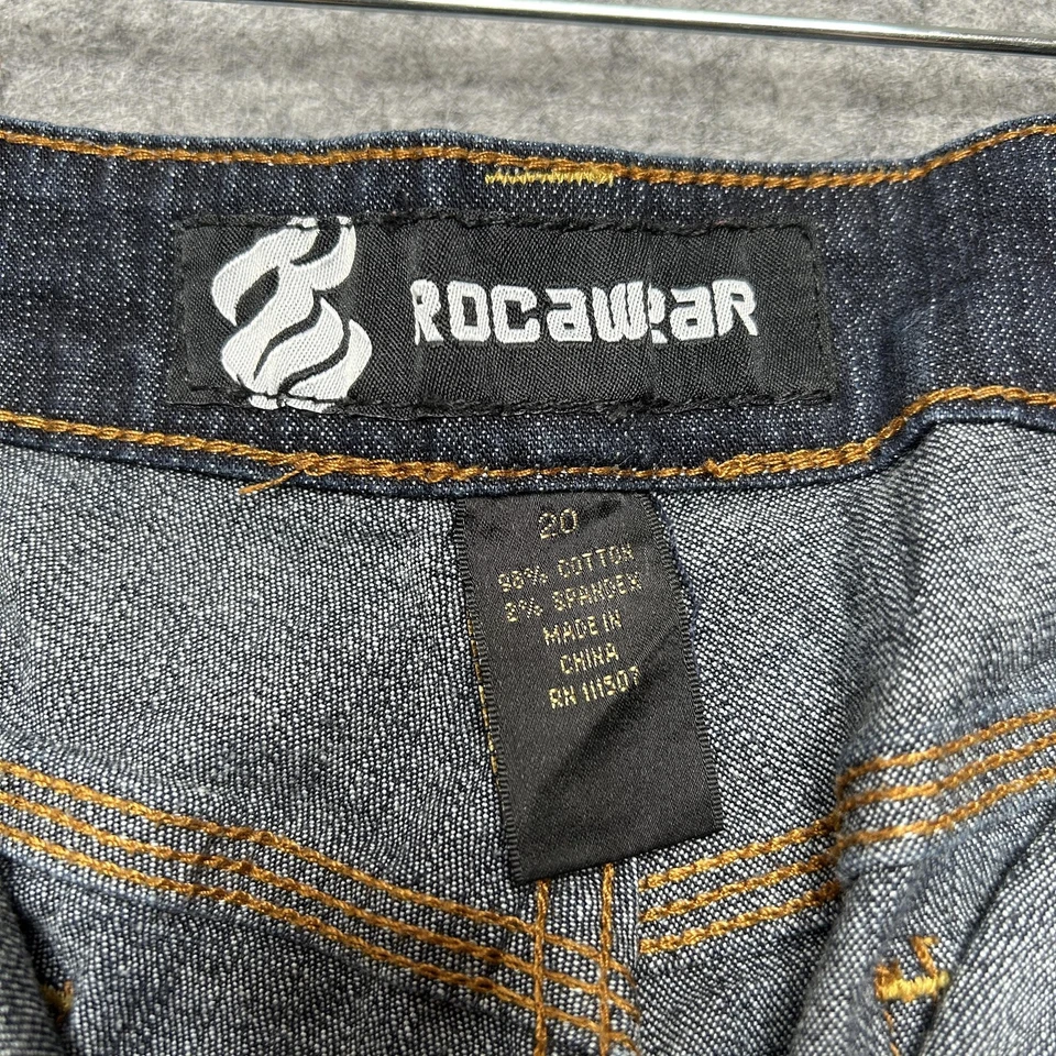 Шорты женские Rocawear 20 темная джинсовая ткань бермуды логотип Y2K вышитые раста радуга - Изображение 2 из 4