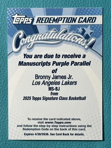 2025 Topps Signature Bronny James Jr. Purple (RAW)