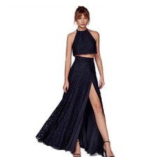 Reformation Harper Lace Two Piece Set Navy Blue Floral Wrap Maxi Size XL New