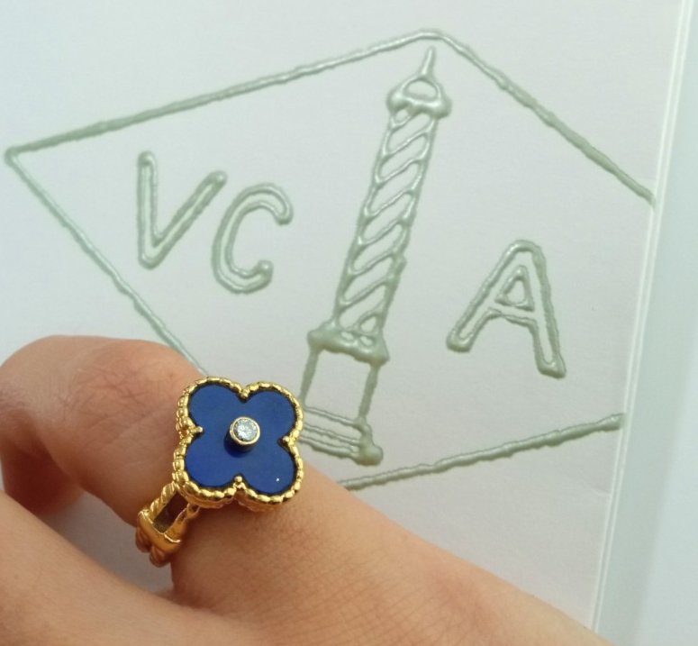 VAN CLEEF & ARPELS LAPIS LAZULI DIAMOND 18K YELLOW GOLD RING SIZE