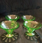 Green Federal Glass Uranium Vaseline Set Of 4 Footed Sherbet Dessert Cups Glows
