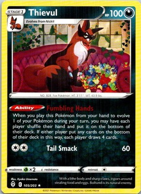 Thievul 105/203 Pokemon Evolving Skies Regular Light Play