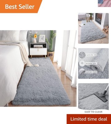 Durable Fluffy Runner Rug 2' x 6' - Elegant Grey Area Carpet for Home & Nursery