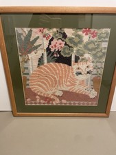 susanna lisle ehrman, ‘ginger Cat’ completed and framed Tapestry Vintage