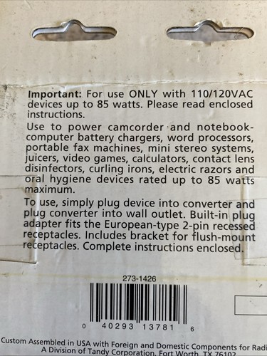 New Foreign Travel Voltage Converter 85 volt - Picture 5 of 8