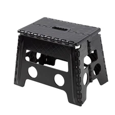 One Step Folding Step Stool, Black Plastic