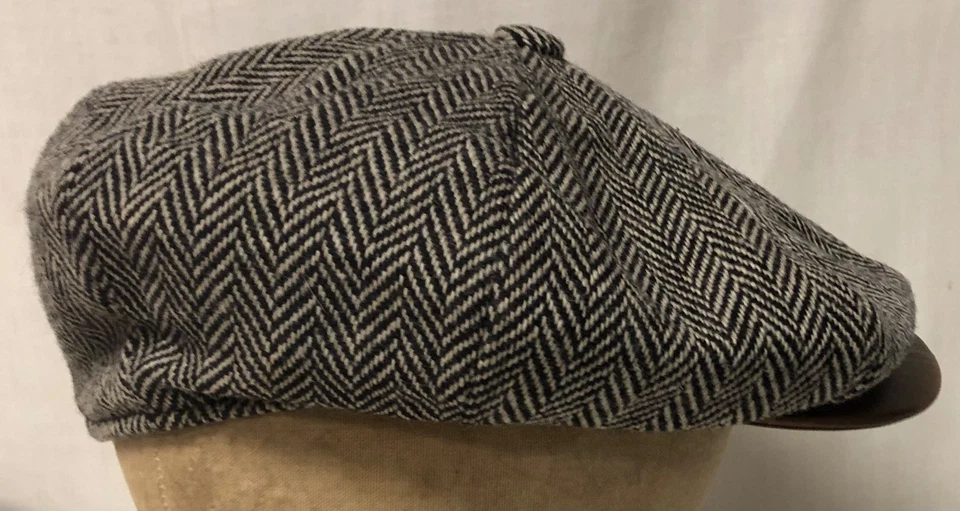 RALPH LAUREN VNTG POLO 棕色奶油 HERRINGBONE WOOL TWEED CABBIE NEWSBOY 帽子 — 第 3/4 张图片