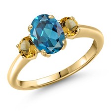 10K Yellow Gold London Blue Topaz and Citrine Engagement Ring For Women  2.01