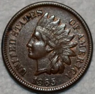 About Uncirculated 1865 Indian Head Cent, Lustrous, Strongly Detailed specimen.