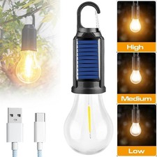 Solar Tent Lights Outdoor USB Rechargeable Led Camping Lantern Hanging Bulb Hook