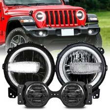 9" LED Halo Headlights 4'' Fog Light Combo For Jeep Wrangler JL Unlimited 18-24
