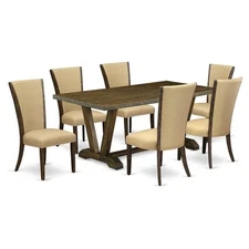 East West Furniture V-Style 7-piece Wood Kitchen Set in Jacobean Brown