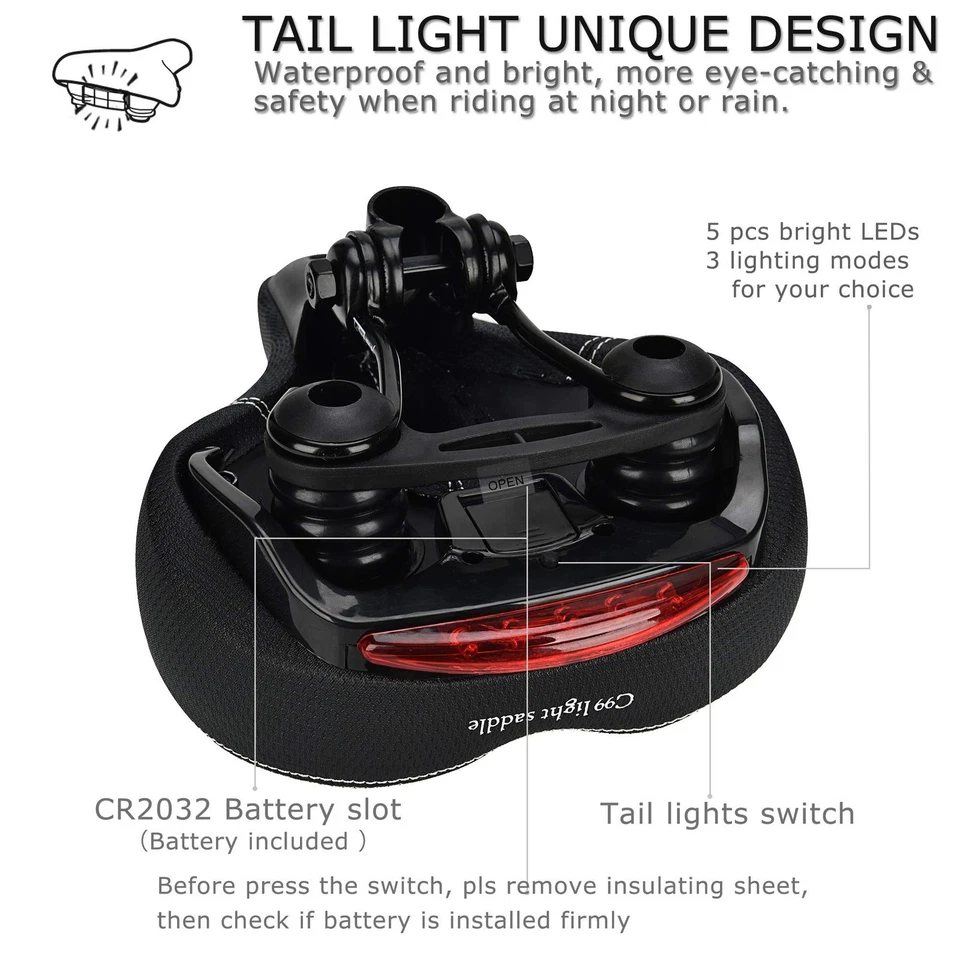 Asiento De Bicicleta Sillín De Bicicleta Ancho Cómodo Cojín Suave Para Ciclismo Foto 3 de 4