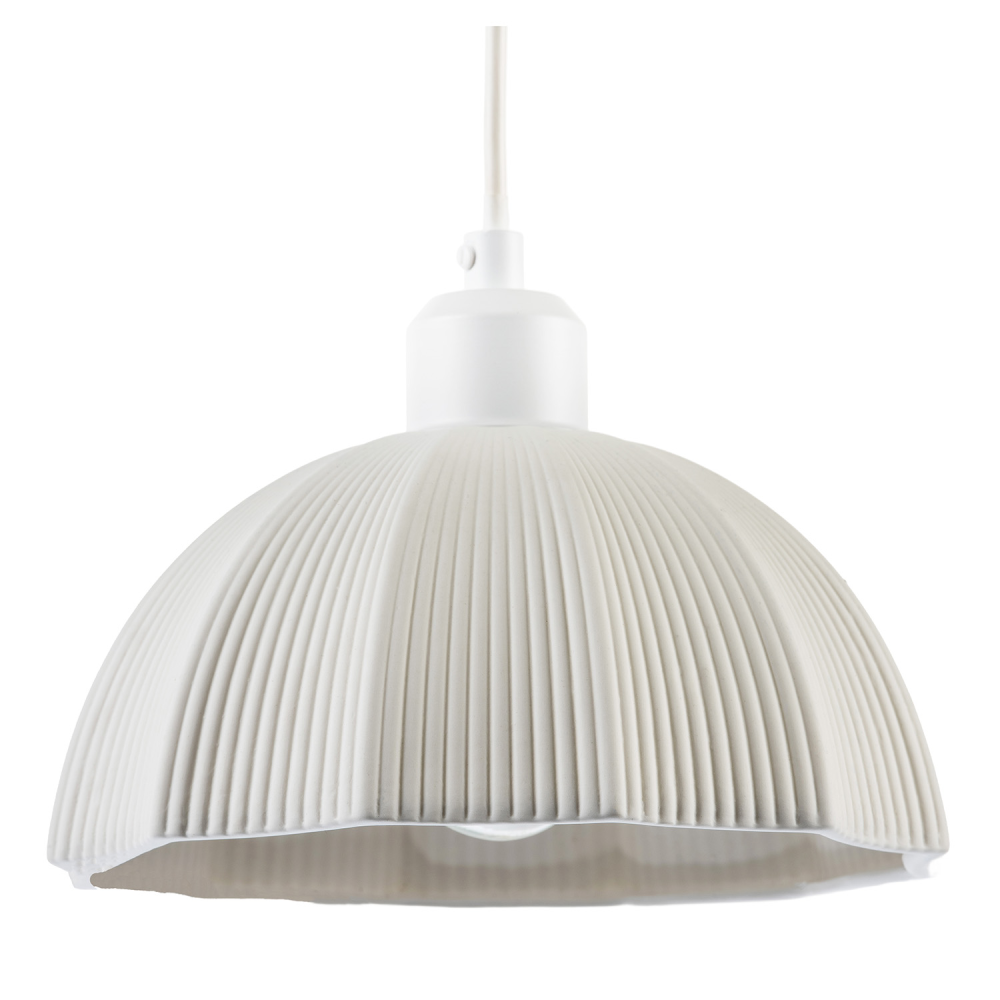 Frosted White Ceramic Umbrella Pendant Light Shade with Etched Lines by Happy...