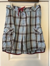 VTG 90s Y2K Sz 32 Embroidered Billabong Board Shorts Blue Red Logo Swim Trunks