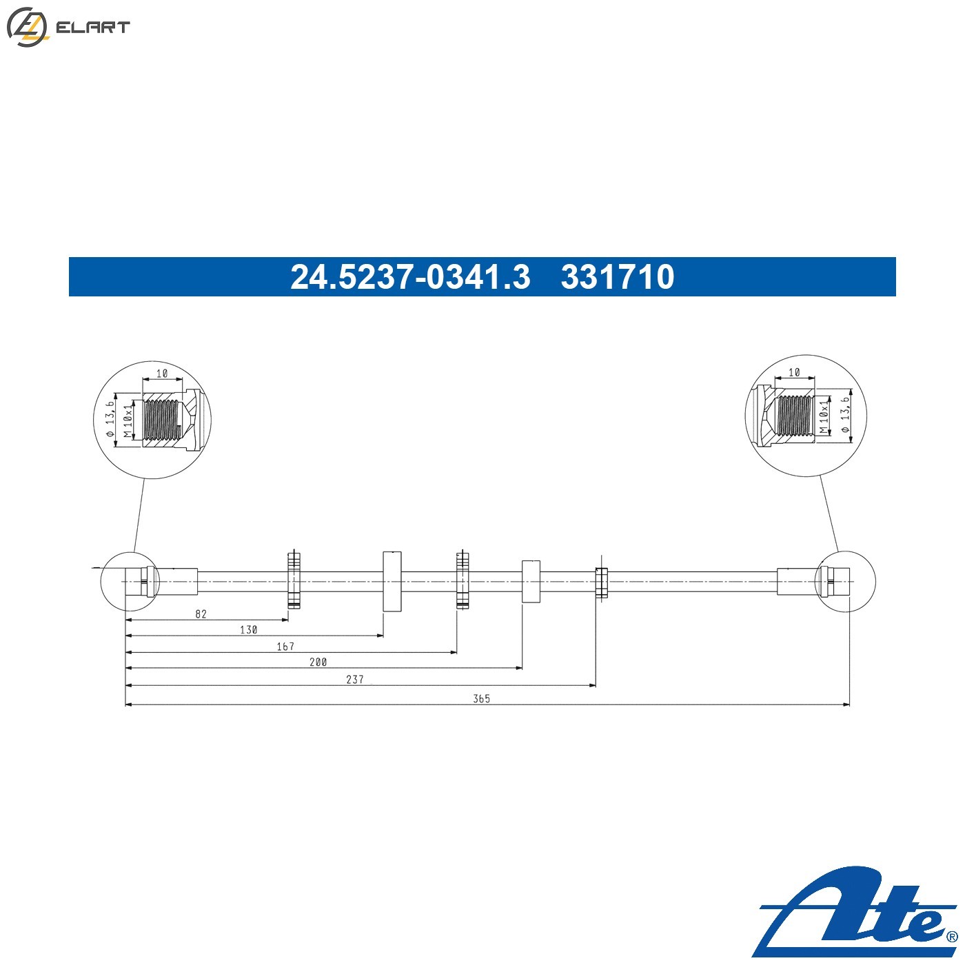 BRAKE HOSE 24.5237-0341.3 FOR VW TRANSPORTER/T4/Van/Platform/Chassis/Bus 2.0L