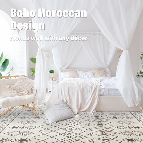 8x10 Washable Large Area Rug for Living Room Non Slip Boho 8'x10' Cream - Picture 3 of 6