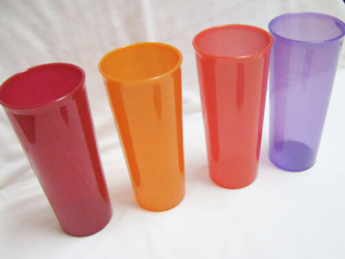 4 TUPPERWARE 16 OZ TUMBLERS 5107L COORDINATING FLIP TOP LIDS 4 DIFFERENT COLORS - Picture 4 of 11