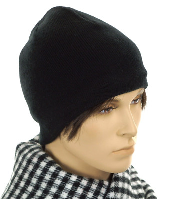 VAN HEUSEN Men's Solid BLACK Winter BEANIE HAT with Black FLEECE LINING Knit CAP